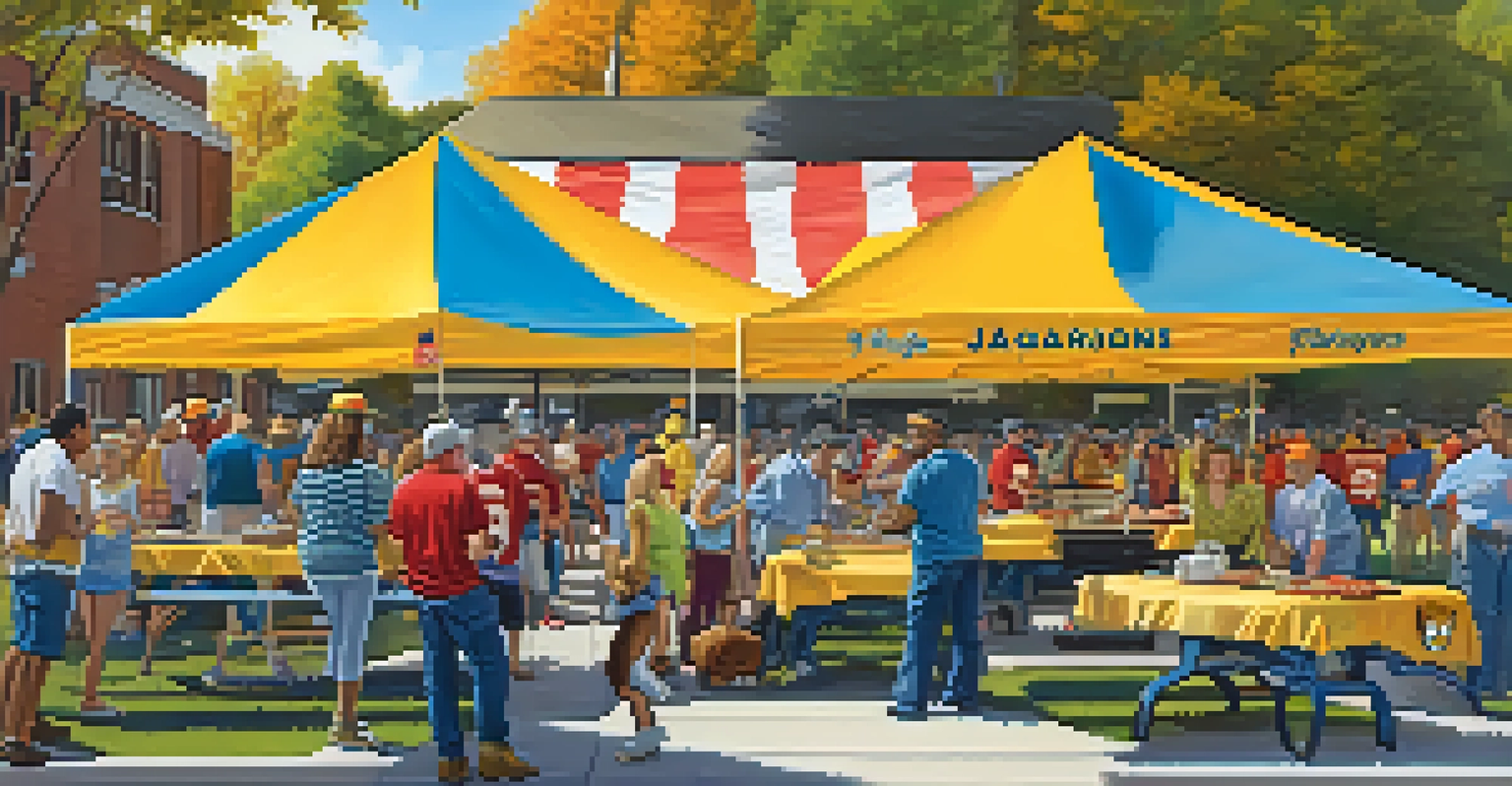 Families and friends tailgating outside a stadium, enjoying food and games together before a sports event.