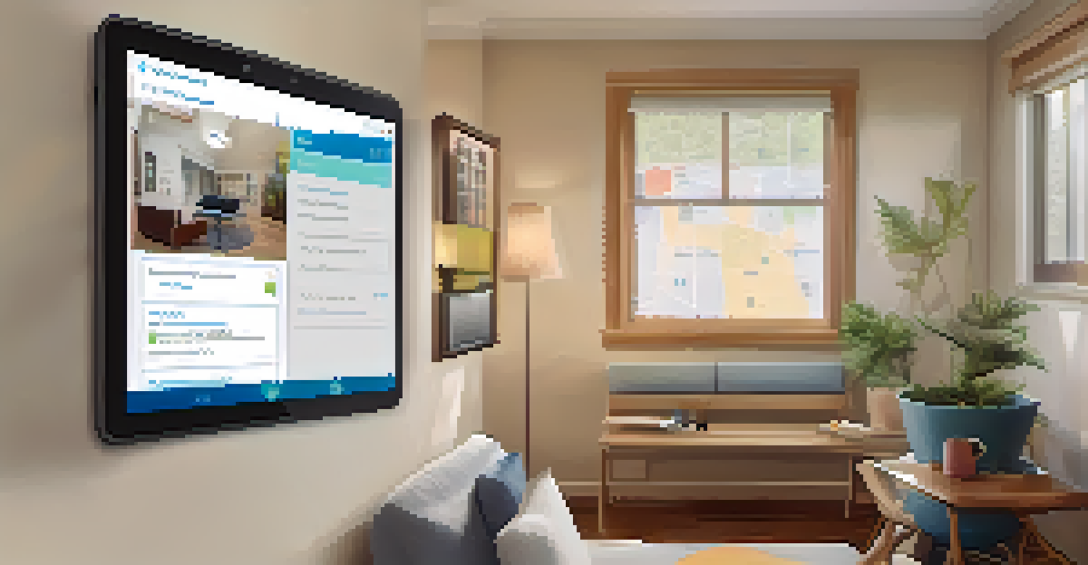 A person using a tablet to access their patient portal, showing medical records, set against a cozy living space background.