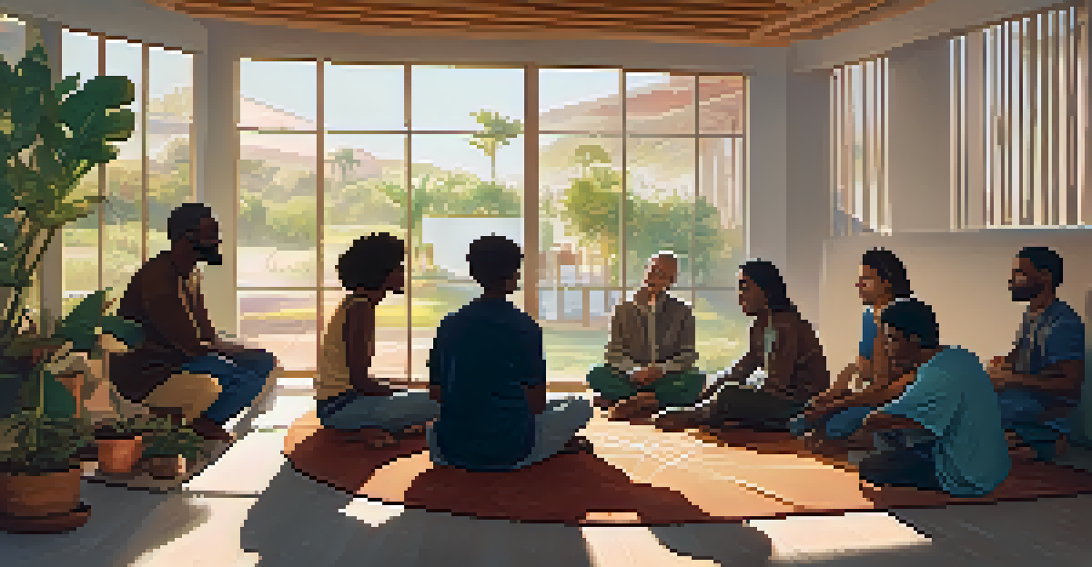 A diverse group of people engaged in an intercultural dialogue in a cozy community center.