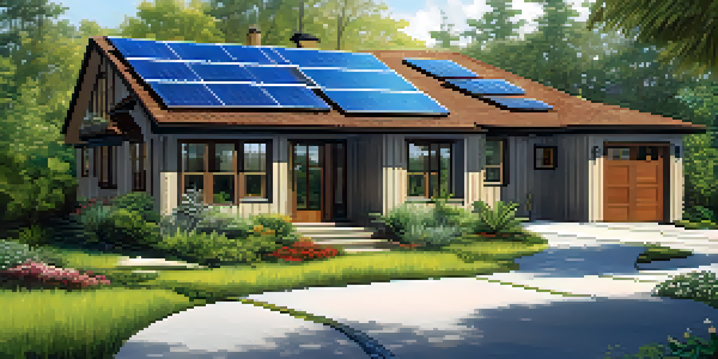 An eco-friendly home with solar panels, large windows, and surrounded by greenery in Jacksonville.
