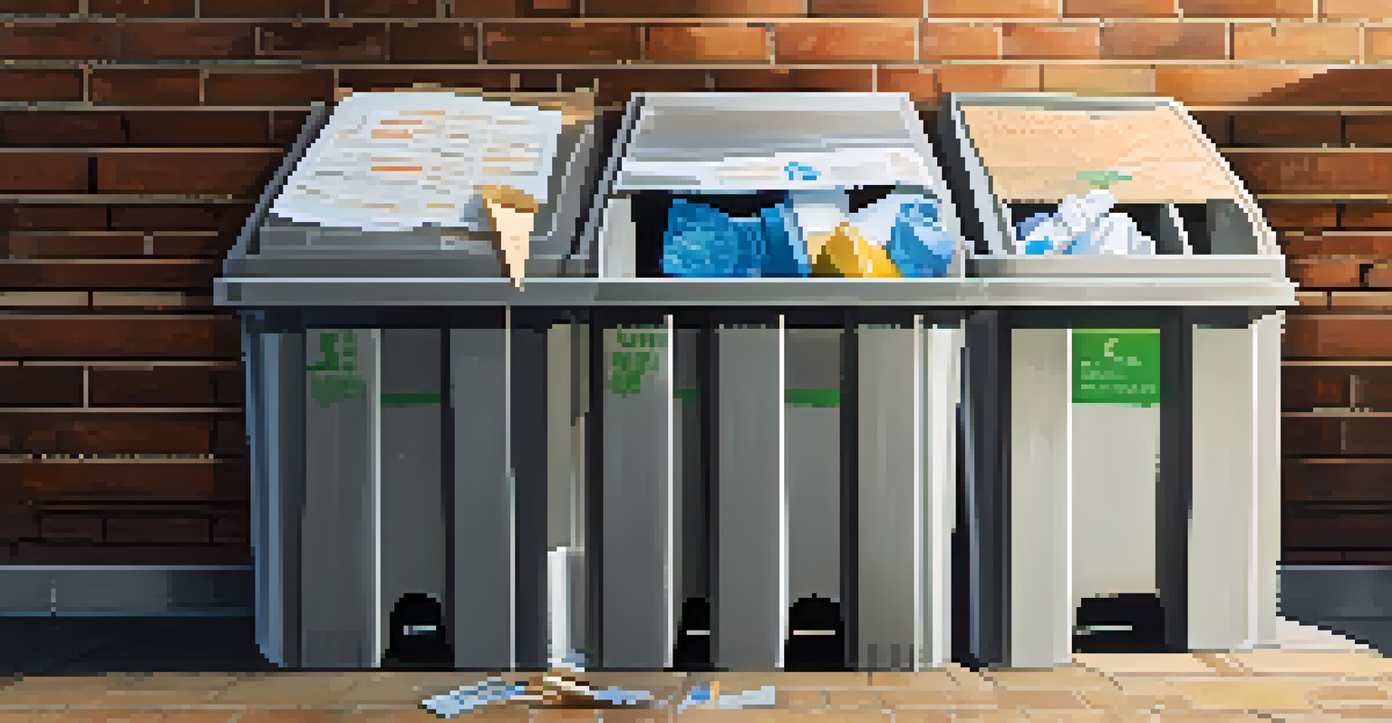 A close-up view of a recycling bin filled with sorted recyclables against a brick wall, symbolizing cleanliness and sustainability.