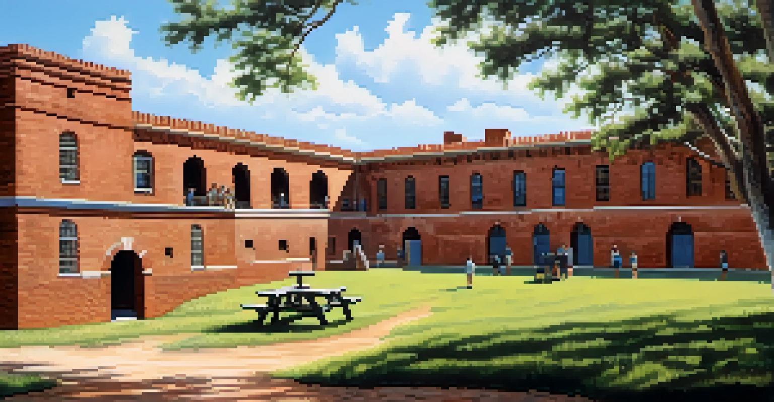 The Civil War-era fort at Fort Clinch State Park surrounded by greenery and a clear sky, with visitors exploring and picnicking.