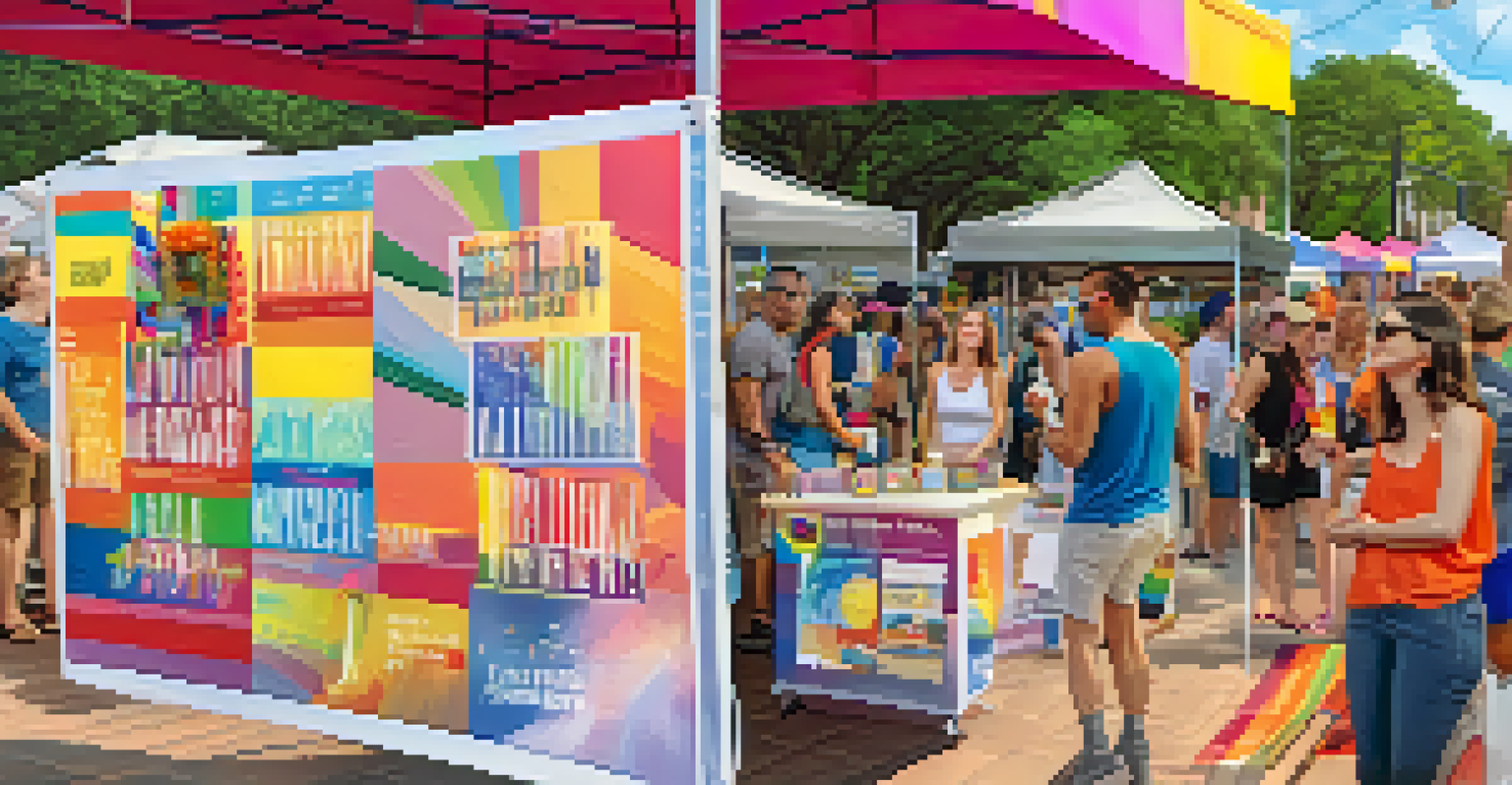 An informative booth at Jacksonville's Pride Festival featuring colorful materials from local LGBTQ+ organizations and engaging representatives.