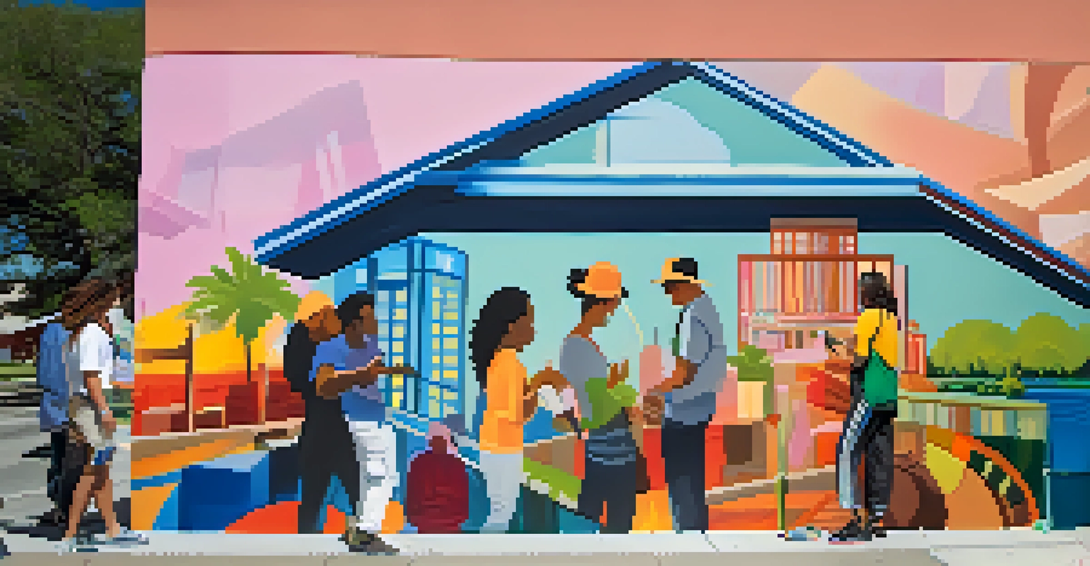 Artists collaboratively painting a vibrant mural on a city wall, showcasing the cultural diversity of Jacksonville with bright colors and local themes.