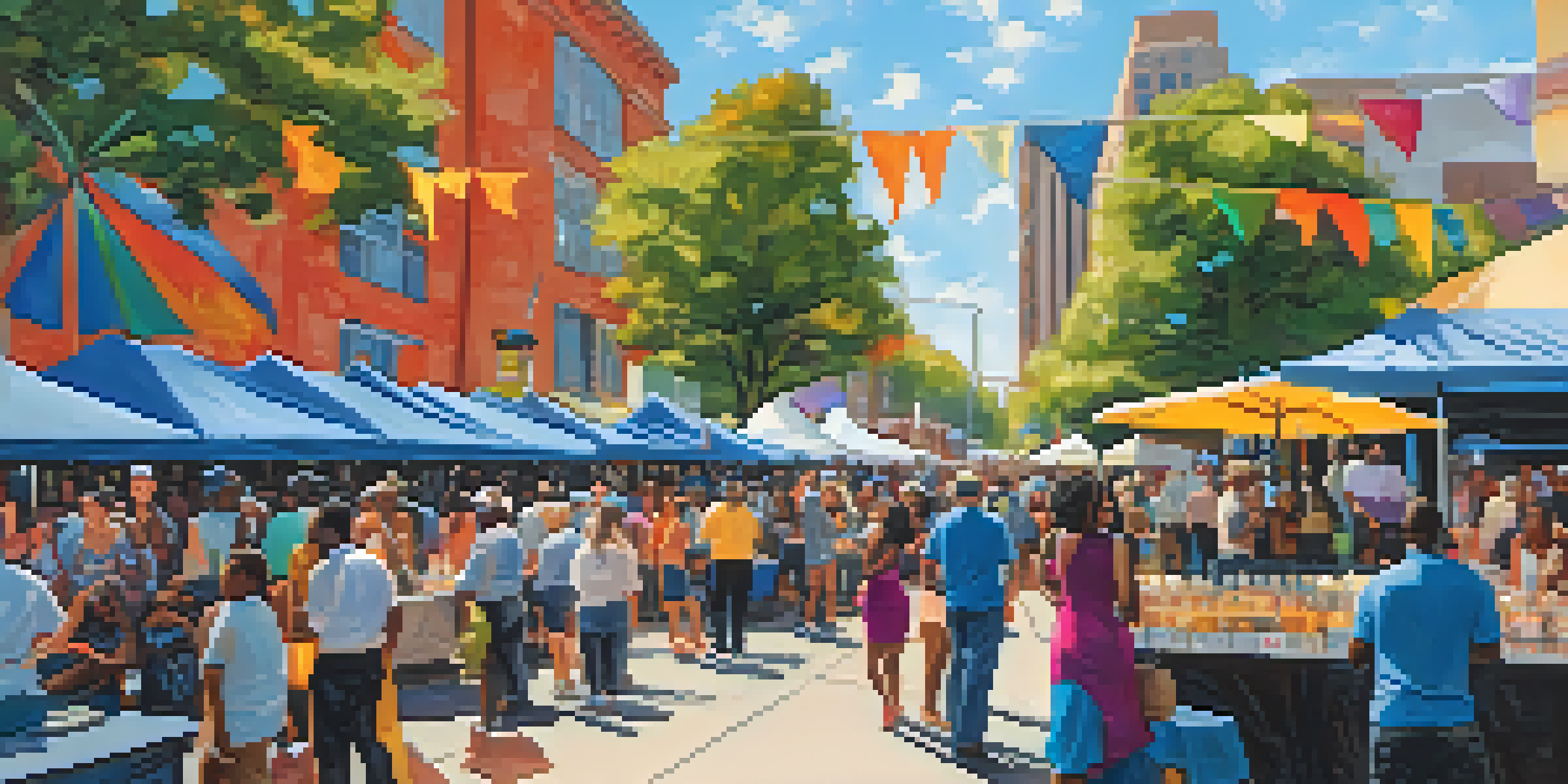 A lively crowd enjoying the Jacksonville Jazz Festival with stages, food vendors, and artists displaying their work.