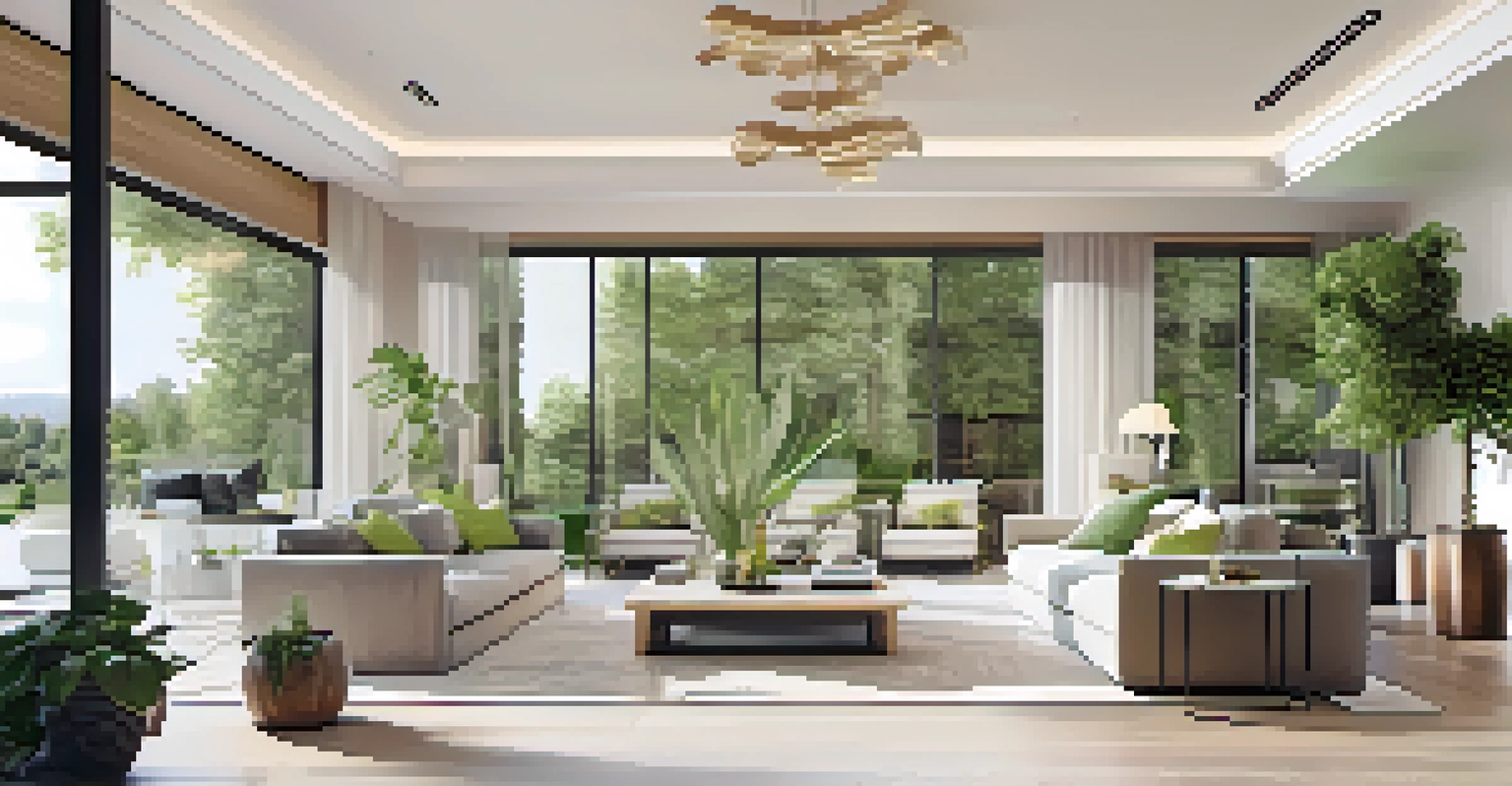 An elegant interior of a modern luxury home with an open floor plan, stylish furniture, and large windows.