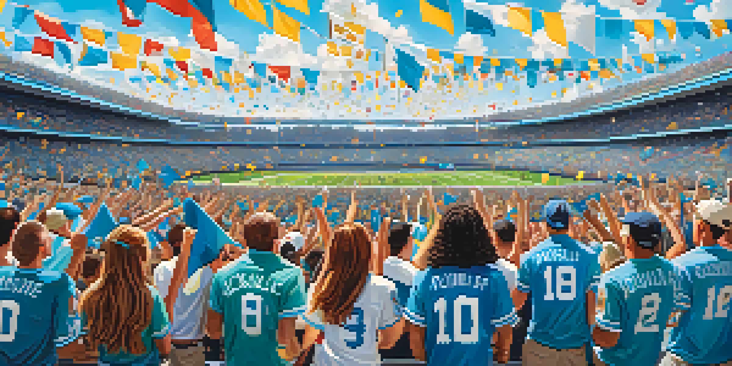 A lively stadium filled with enthusiastic Jacksonville fans wearing team jerseys, surrounded by colorful flags and banners.