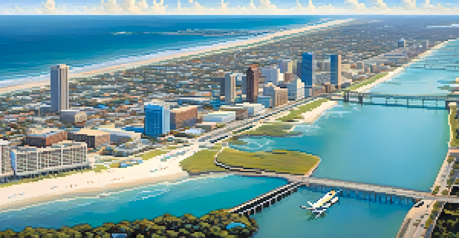 Aerial view of Jacksonville, Florida, showing beaches and parks with the airport visible.