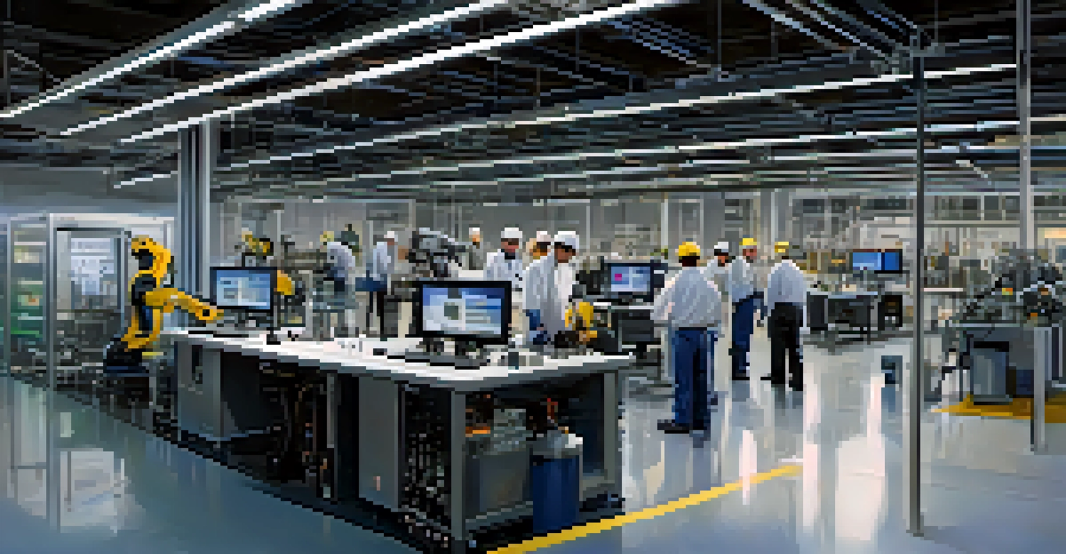 Inside a high-tech manufacturing facility showing workers and advanced machinery.