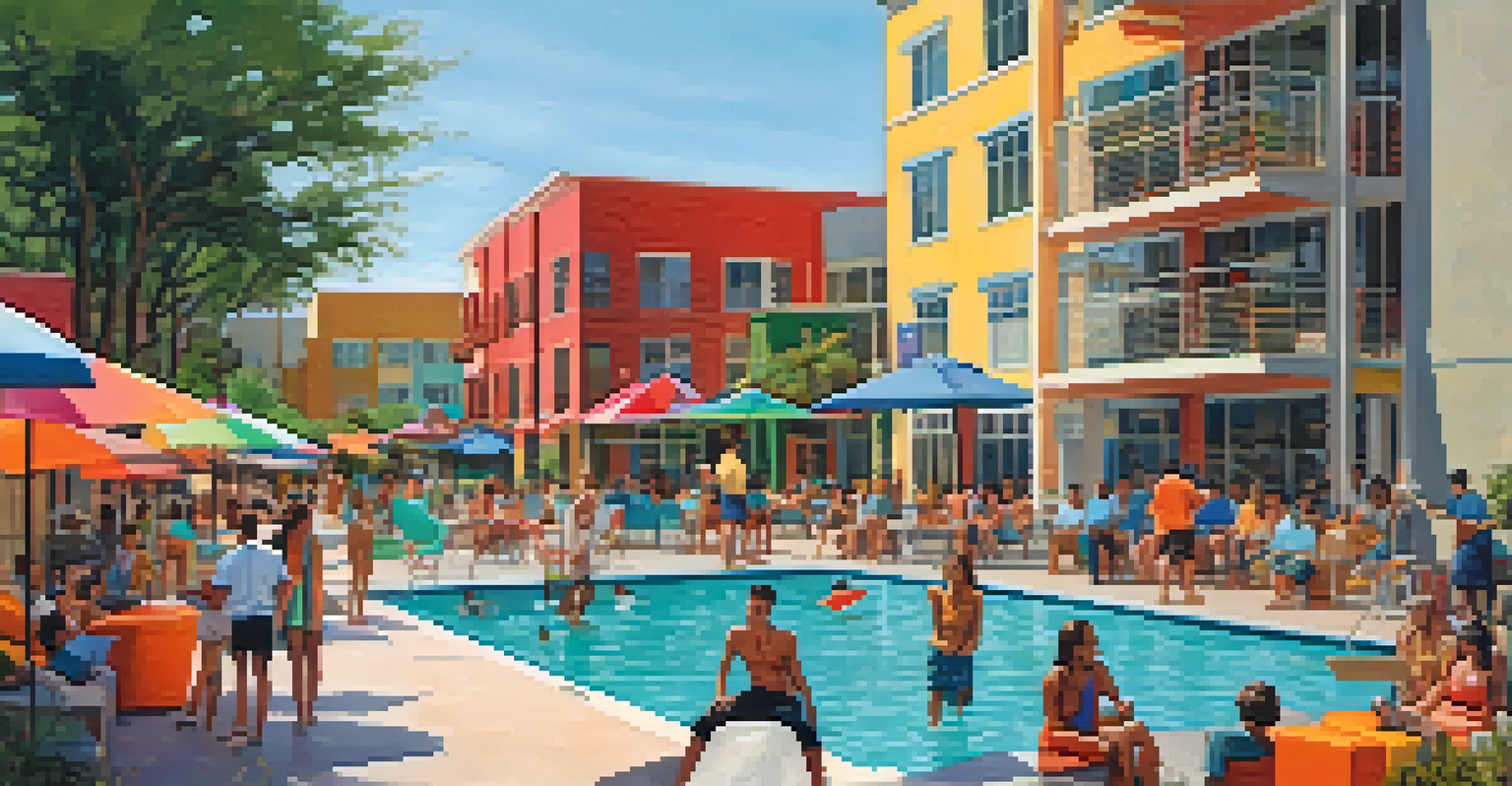 A modern rental market scene in Jacksonville with young professionals enjoying a communal space.