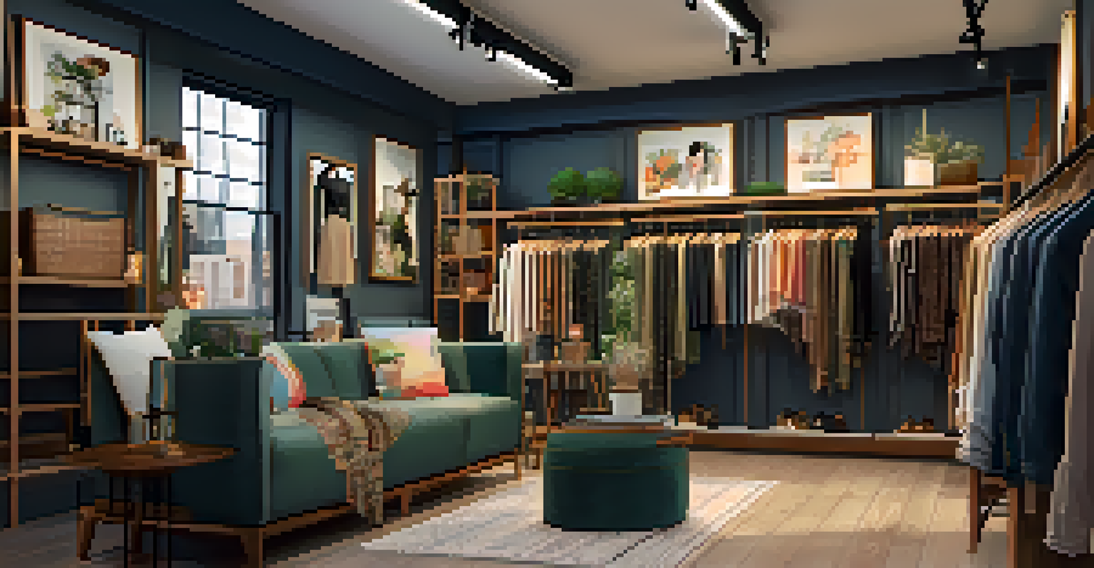 An indoor pop-up boutique in Jacksonville showcasing local fashion with warm lighting and wooden shelves.