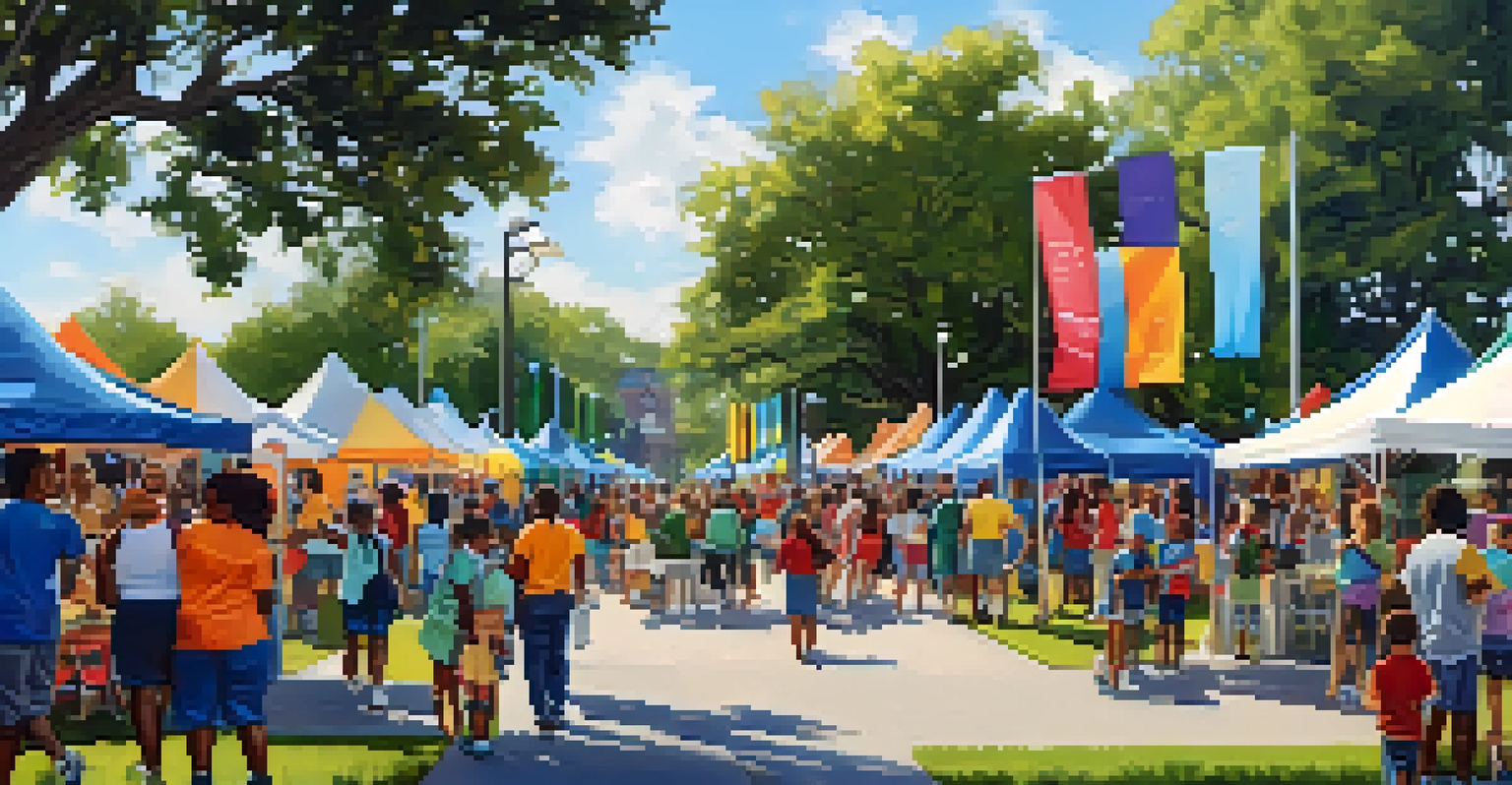 Families enjoying a community event at a charter school in a sunny park, with various activities and booths.
