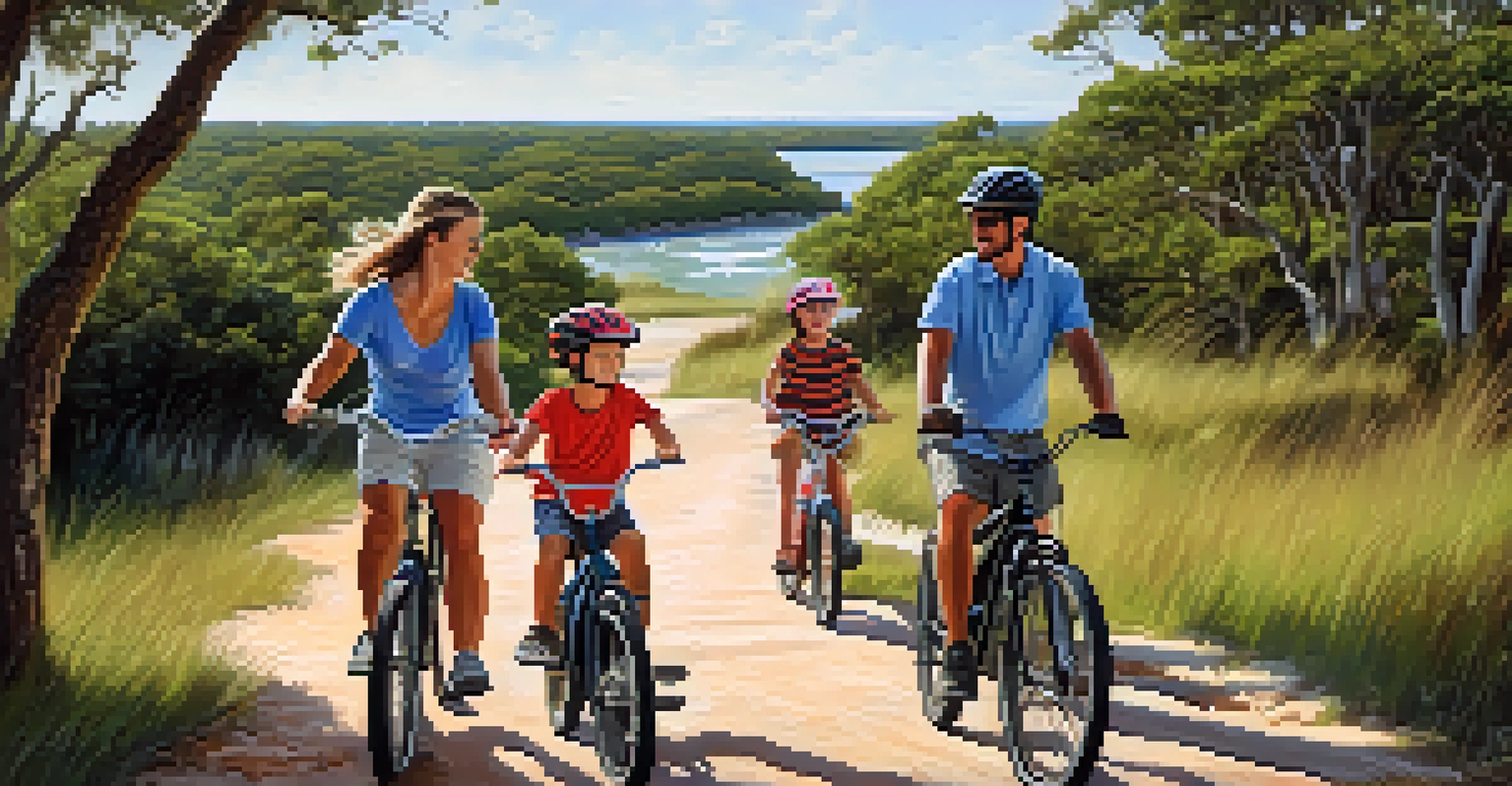 A family biking along the trails of Fort Clinch State Park with a historic fort in the background.