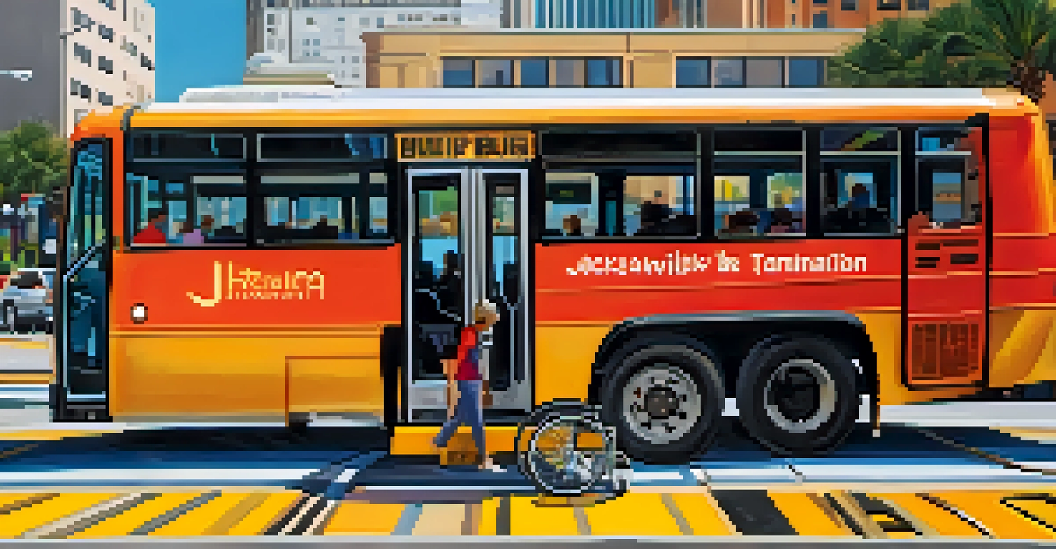 A close-up of a JTA bus showcasing accessibility features like a ramp and designated spaces for wheelchair users.