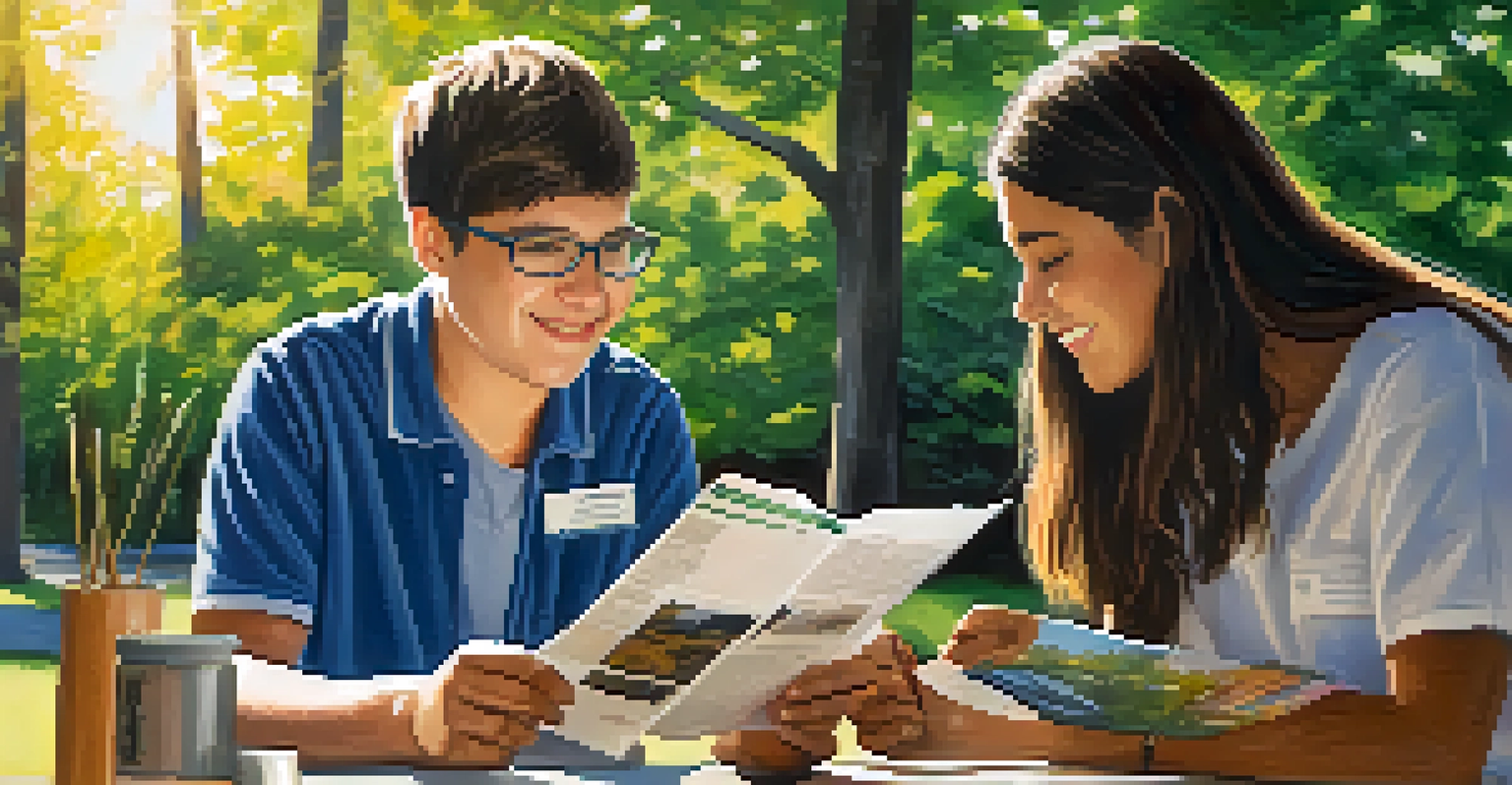 A mentor guiding a young adult with a disability in a career exploration program outdoors, showcasing empowerment and support.