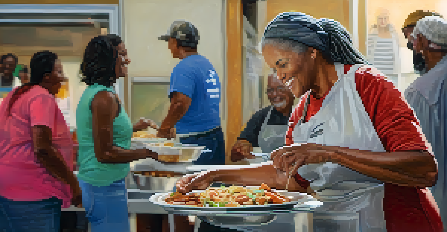 A volunteer serving food at the Clara White Mission in Jacksonville, showcasing community support and kindness.