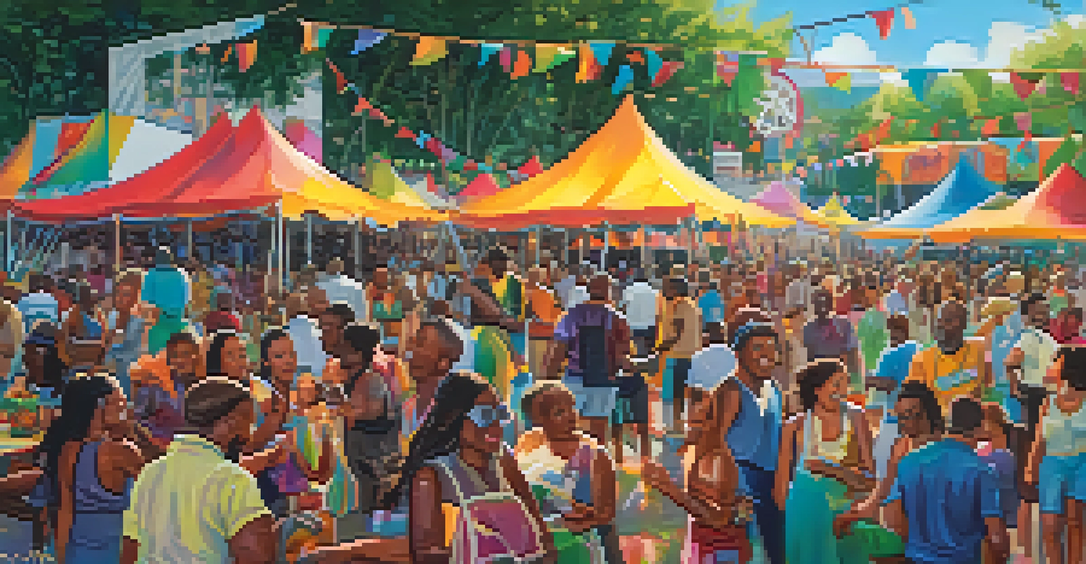 Crowds enjoying live music at the Jacksonville Jazz Festival with colorful tents and greenery.