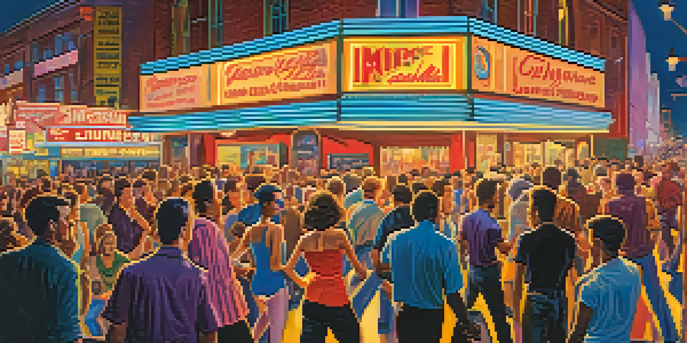 A lively rock concert in Jacksonville during the 1960s, with a diverse crowd enjoying the music and bright neon lights illuminating the stage.