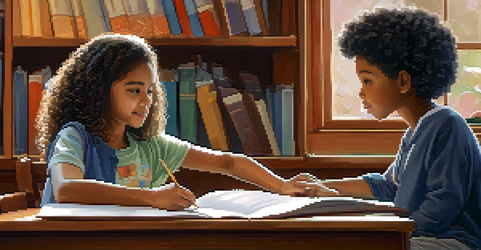 A mentor and a young student engaged in a tutoring session, with a focus on their interaction and a cozy study environment.