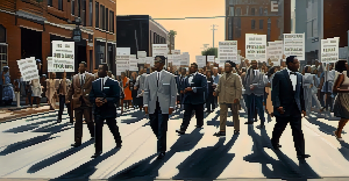A group of civil rights activists marching in Jacksonville, Florida, holding signs for equality, set against a backdrop of 1960s architecture.