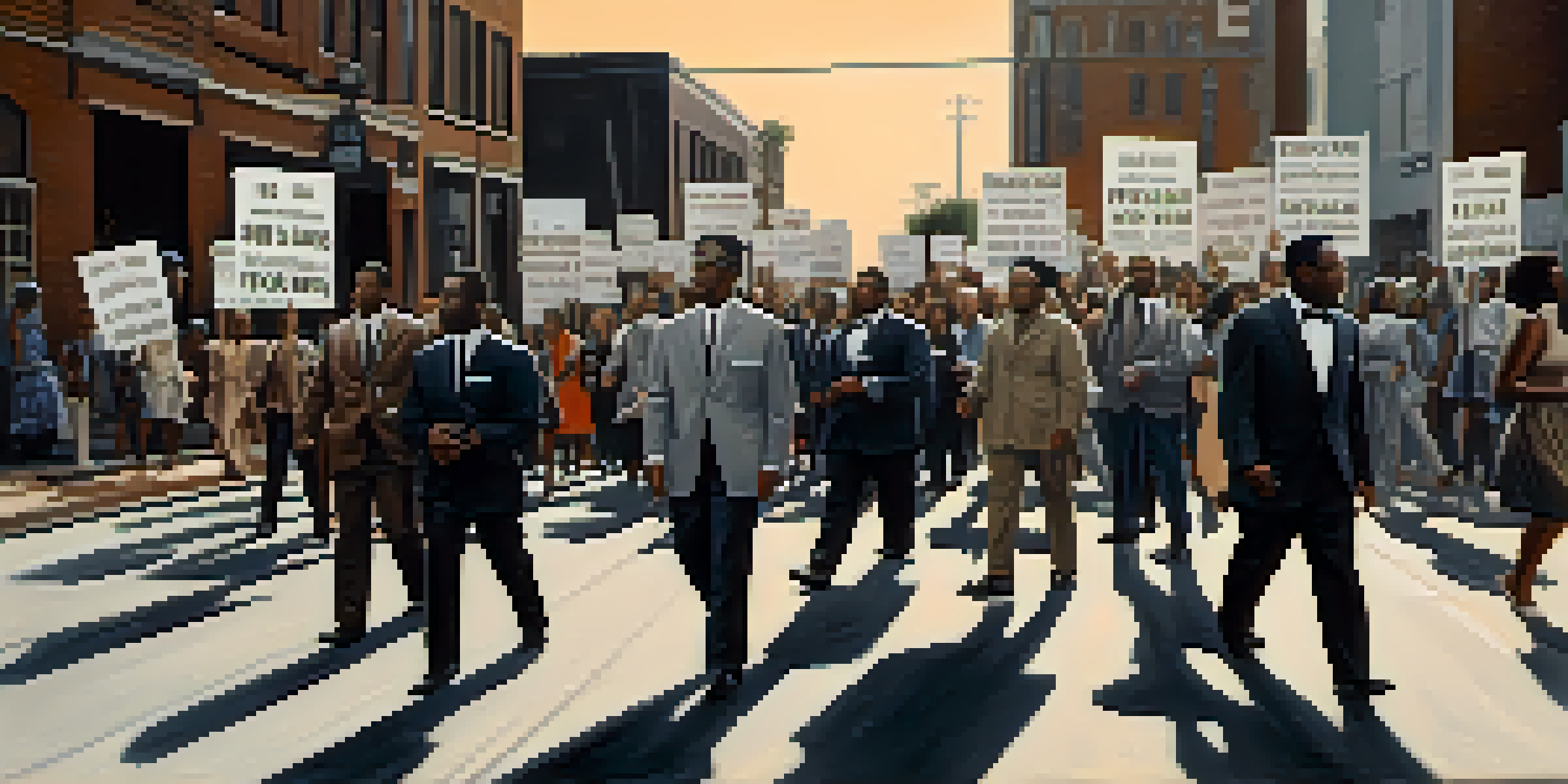 A group of civil rights activists marching in Jacksonville, Florida, holding signs for equality, set against a backdrop of 1960s architecture.