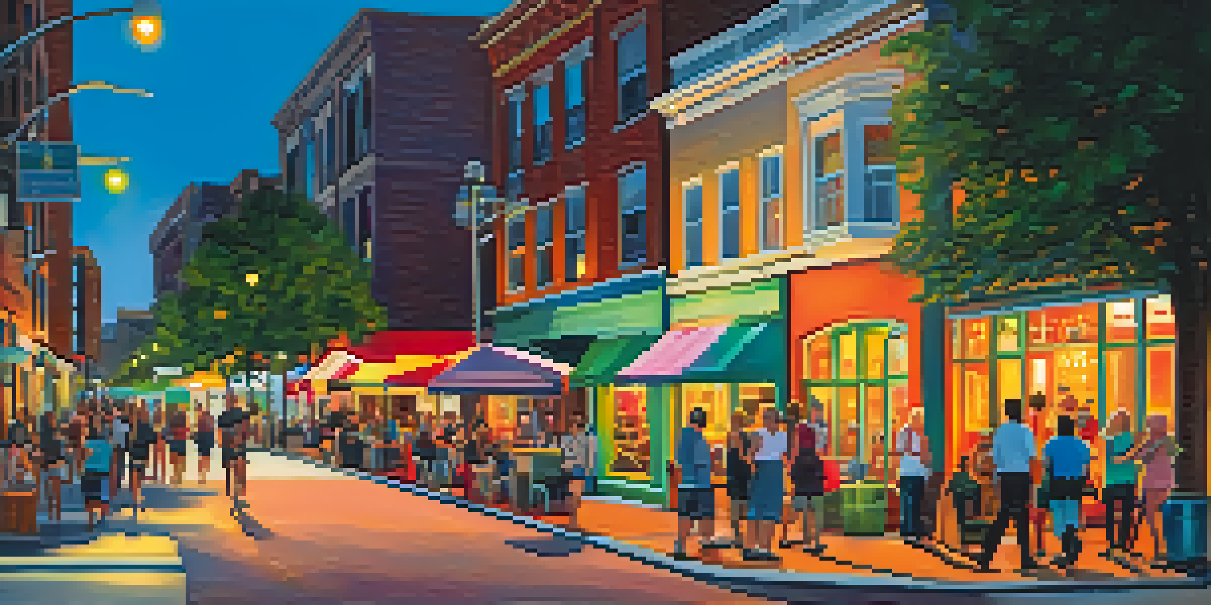 A lively street scene at Jacksonville's Art Walk, featuring colorful art displays and diverse people engaging with artists.