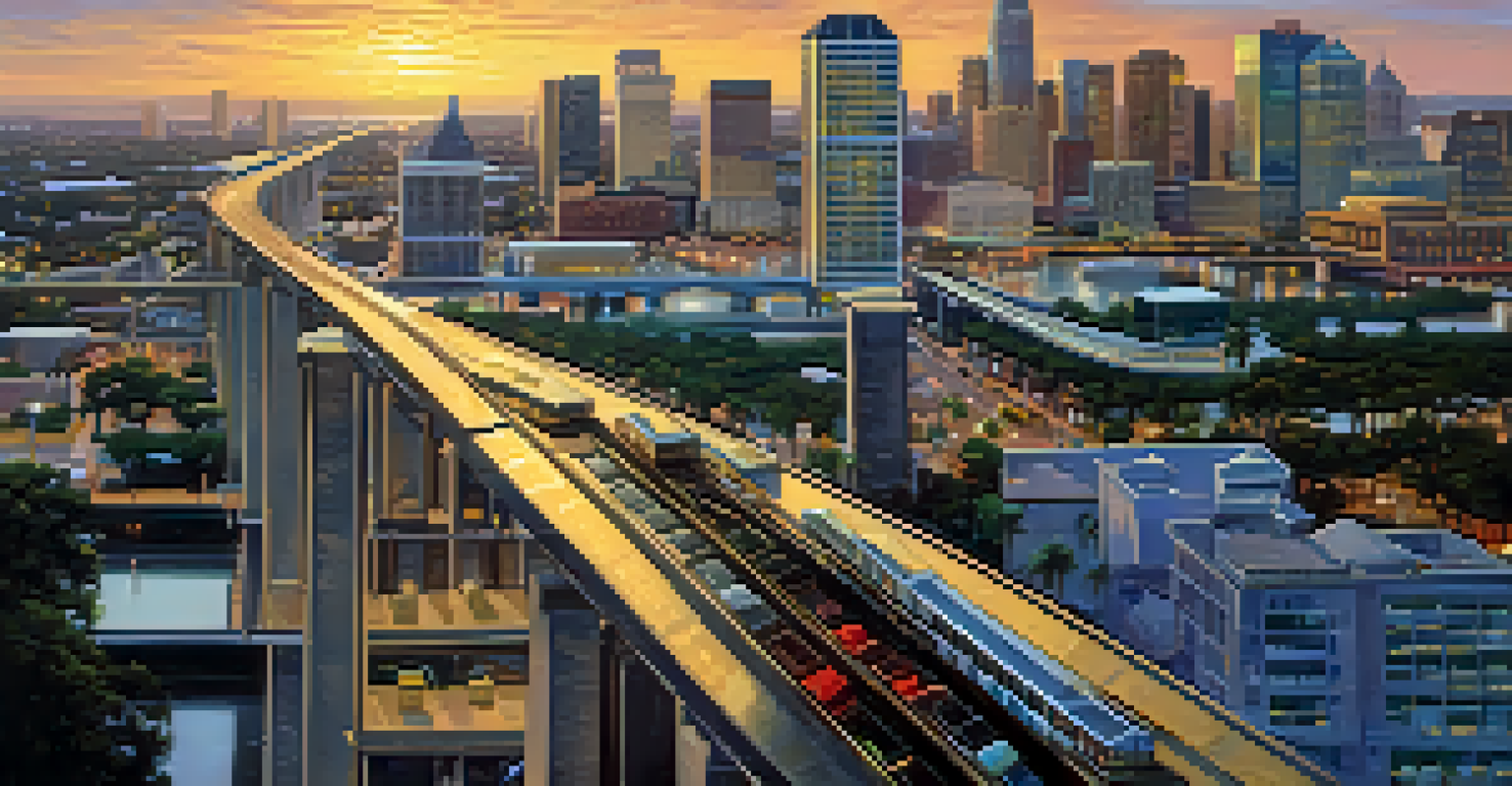 An aerial view of Jacksonville's elevated Skyway system with city buildings in the background.