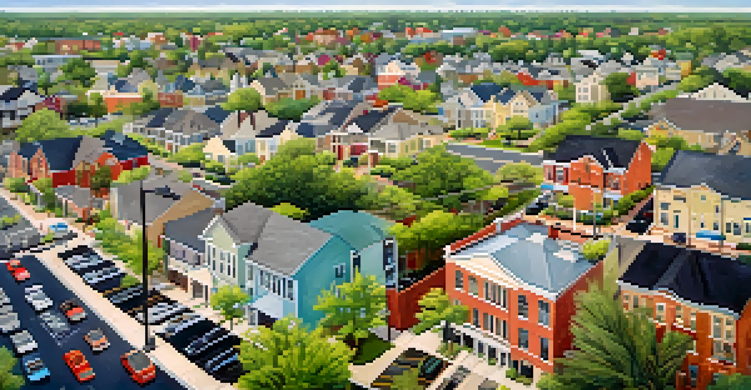 An aerial view of a vibrant Jacksonville neighborhood with a mix of residential and commercial properties.