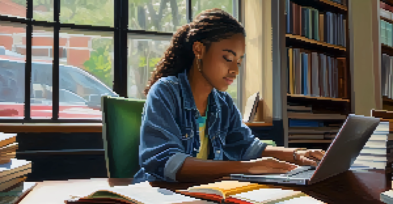 A student studying with textbooks and a laptop in a bright study area at Florida State College.