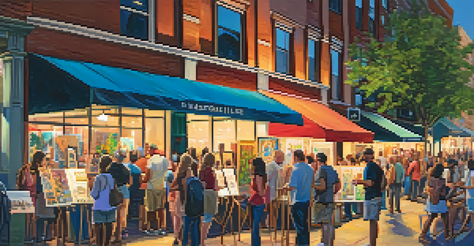 A vibrant Art Walk scene in downtown Jacksonville with artists and attendees interacting.