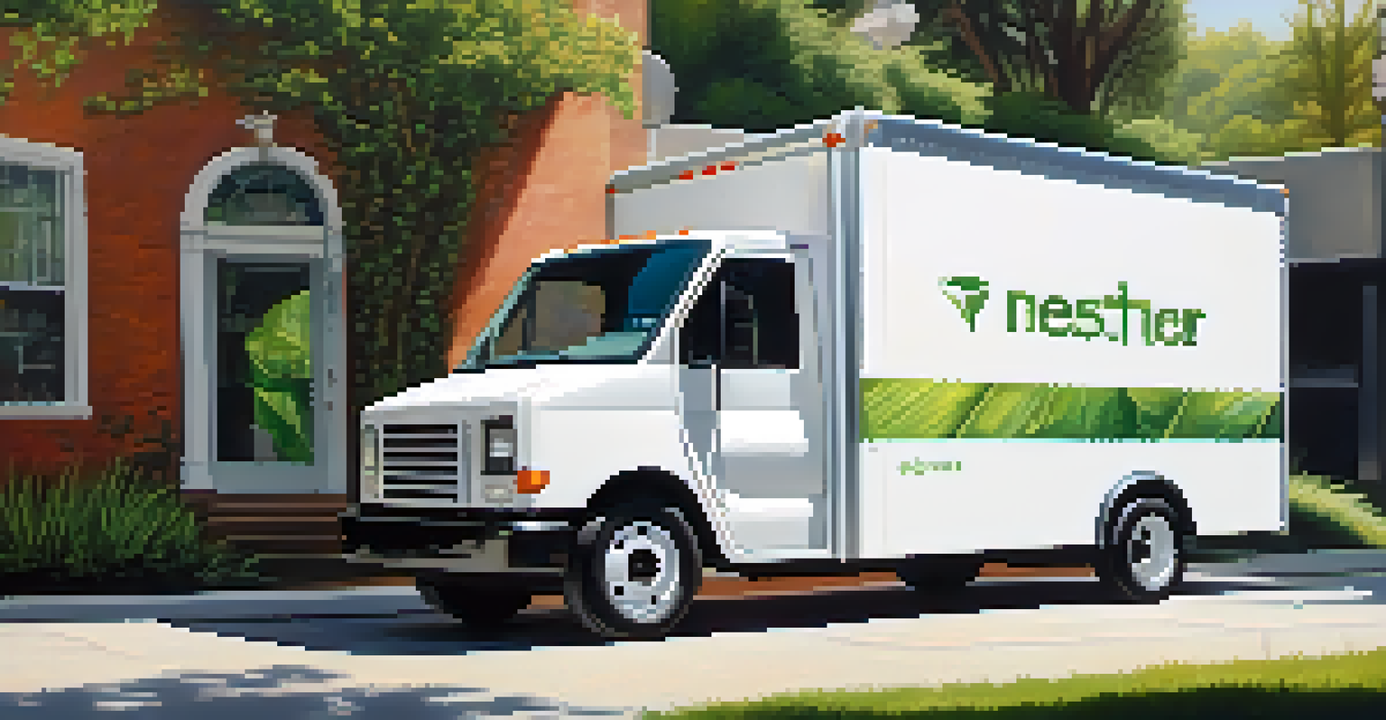 An electric delivery truck parked near a business in Jacksonville, surrounded by greenery.