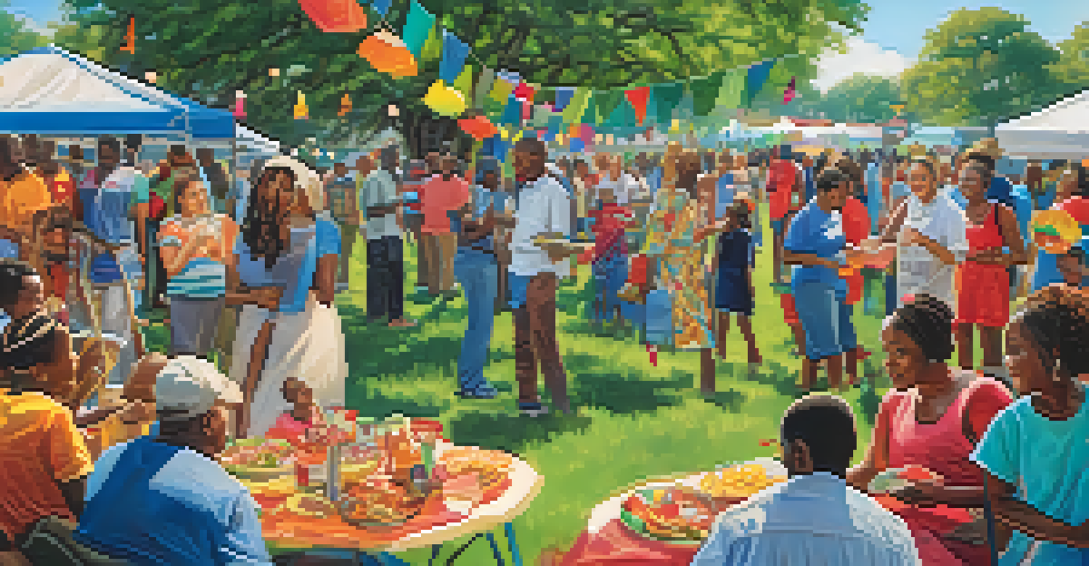 Community event outside a Jacksonville church with people sharing food, playing games, and engaging in conversation, under a clear blue sky.