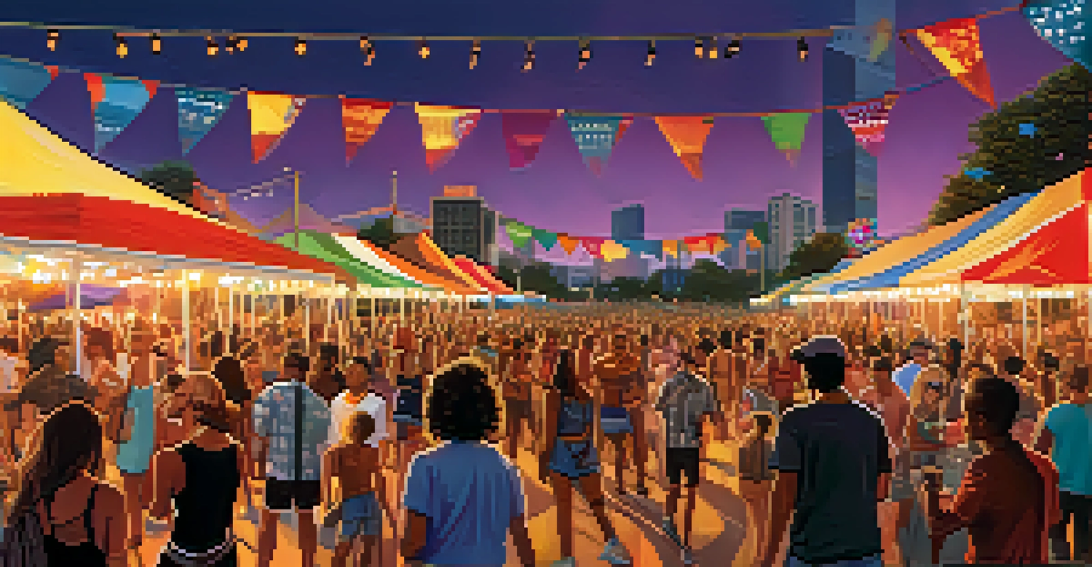 A modern-day music festival in Jacksonville, showcasing a diverse community with local artists performing and a lively crowd enjoying the event.