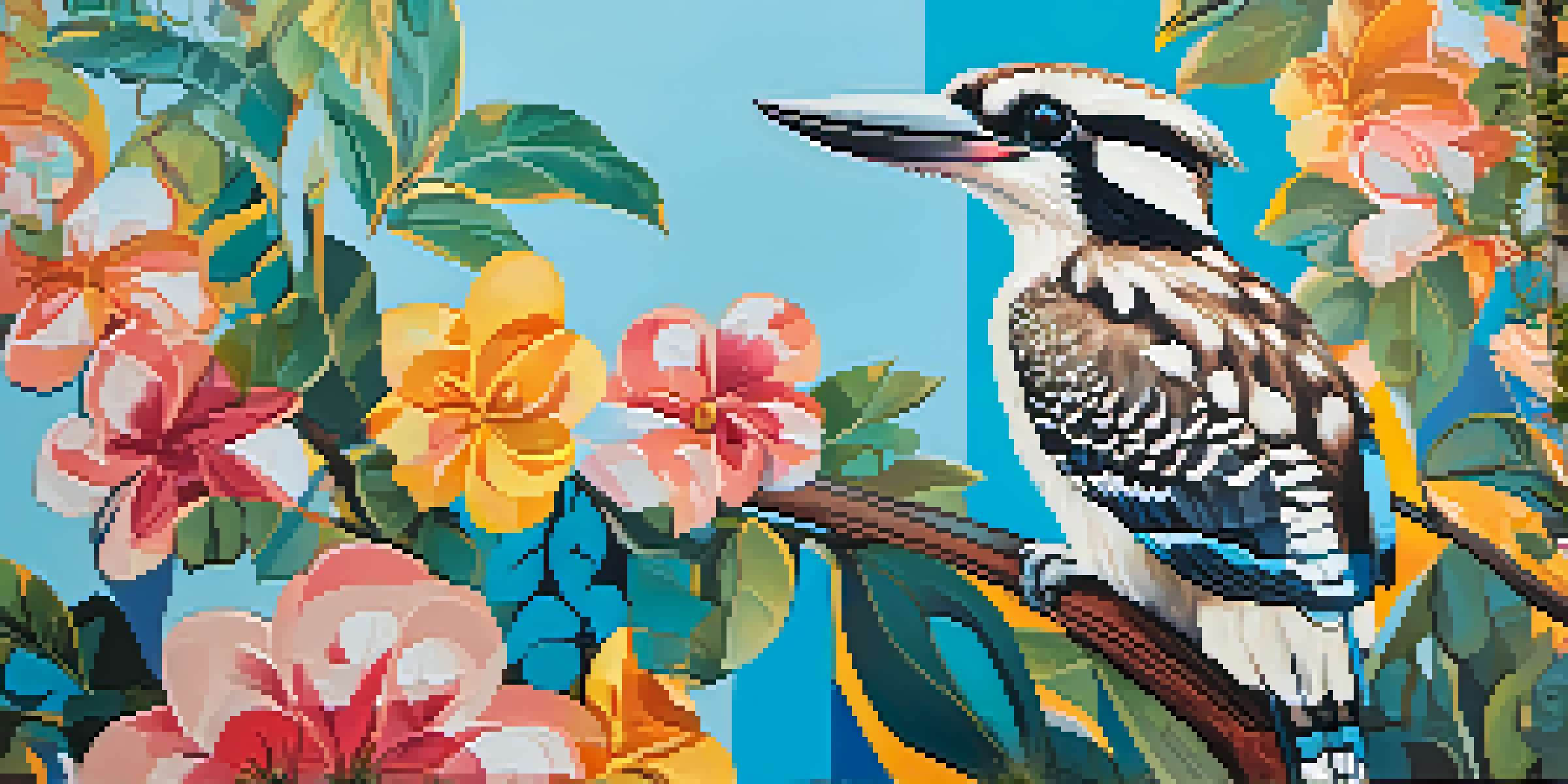 A colorful mural featuring a kookaburra and flowers against a blue sky in Jacksonville.