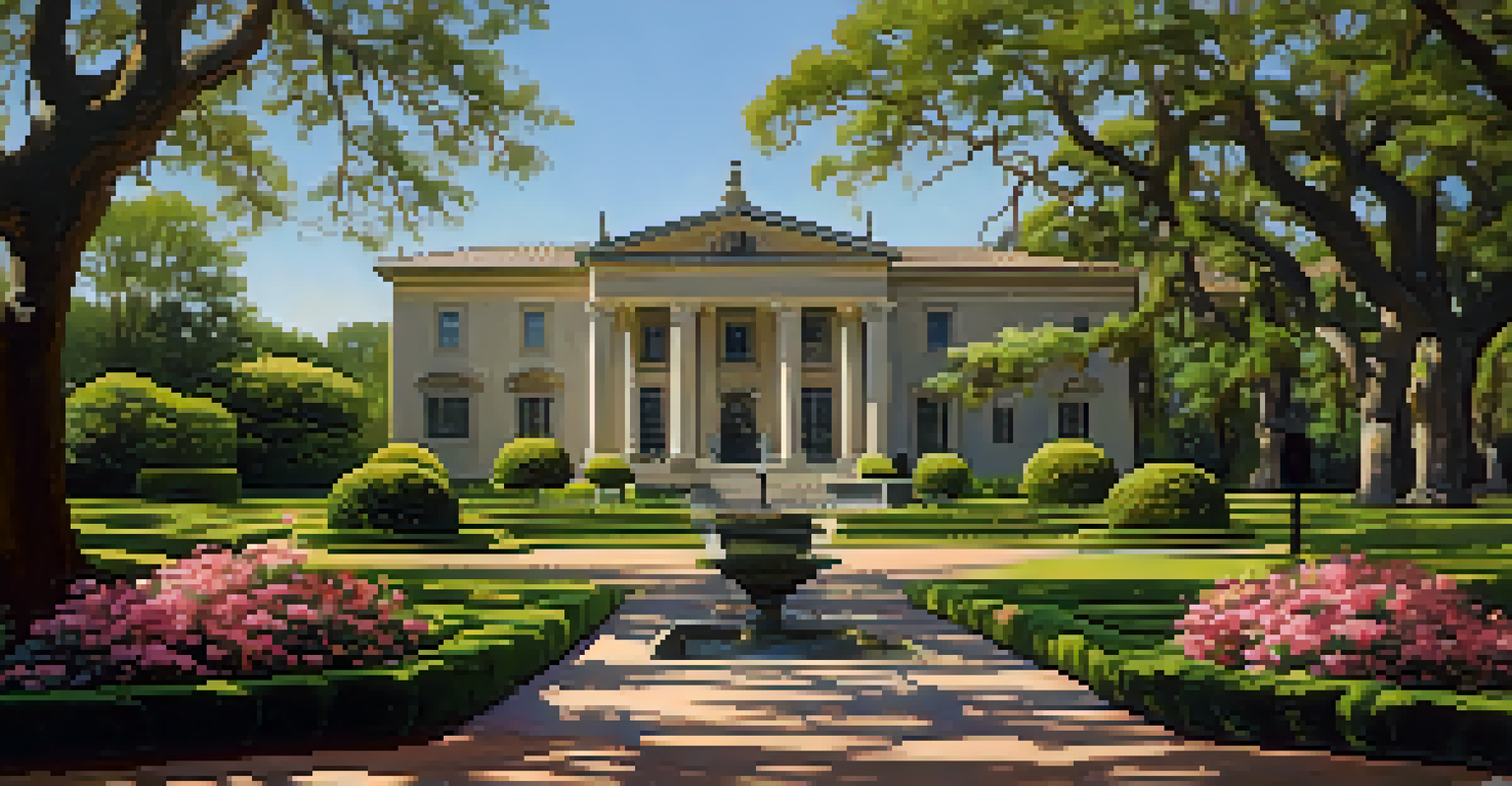 The Cummer Museum of Art and Gardens in Jacksonville, showcasing blooming gardens, classical sculptures, and visitors enjoying the serene atmosphere.