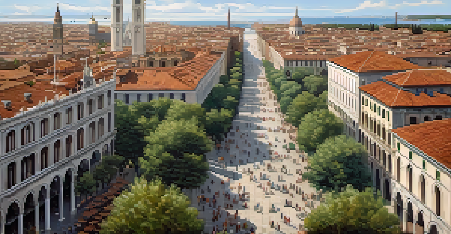 An aerial view of San Marco neighborhood showing a blend of historic and modern architecture with parks and people.