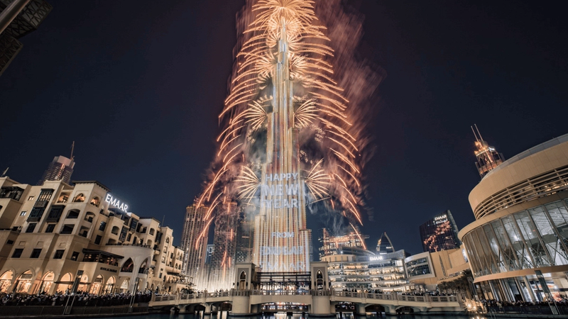Fireworks on the Burj Khalifa at New Year
