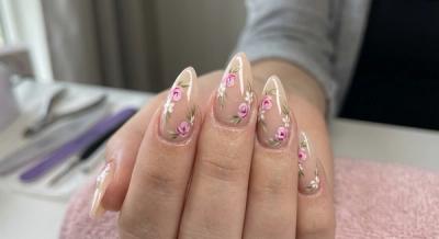 Hand-painted floral nail art