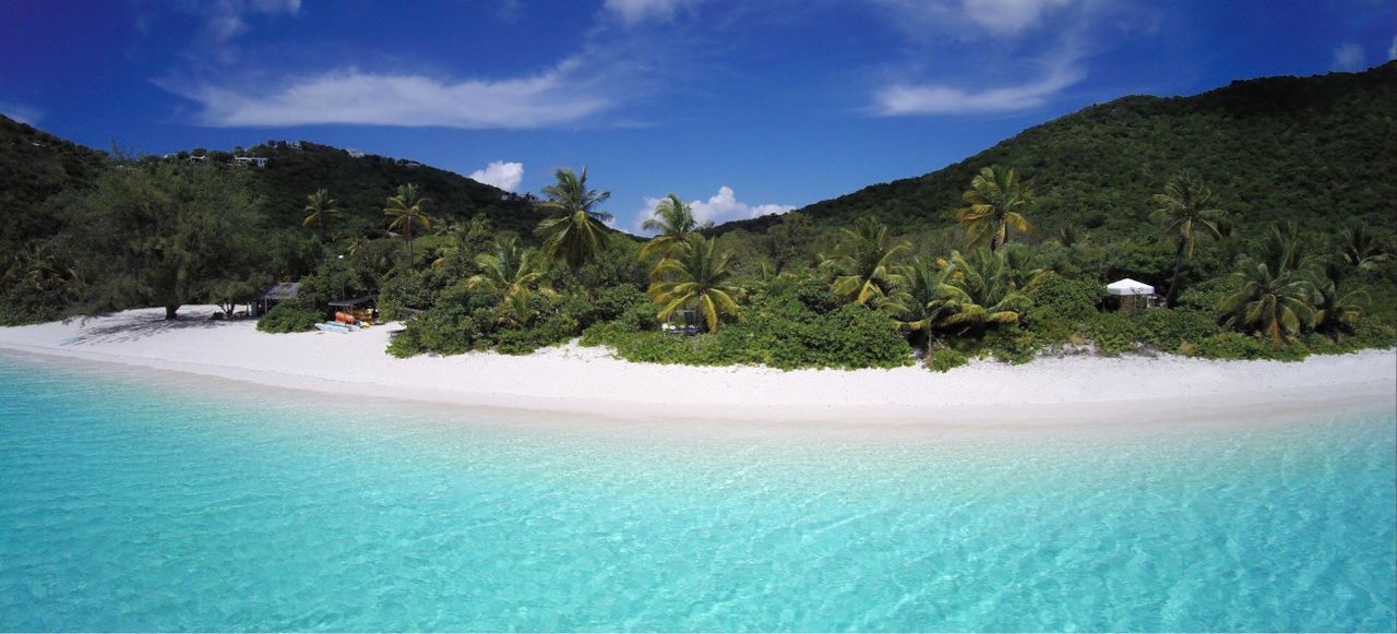 Aerial view of White Bay Beach at Guana Island, BVI
