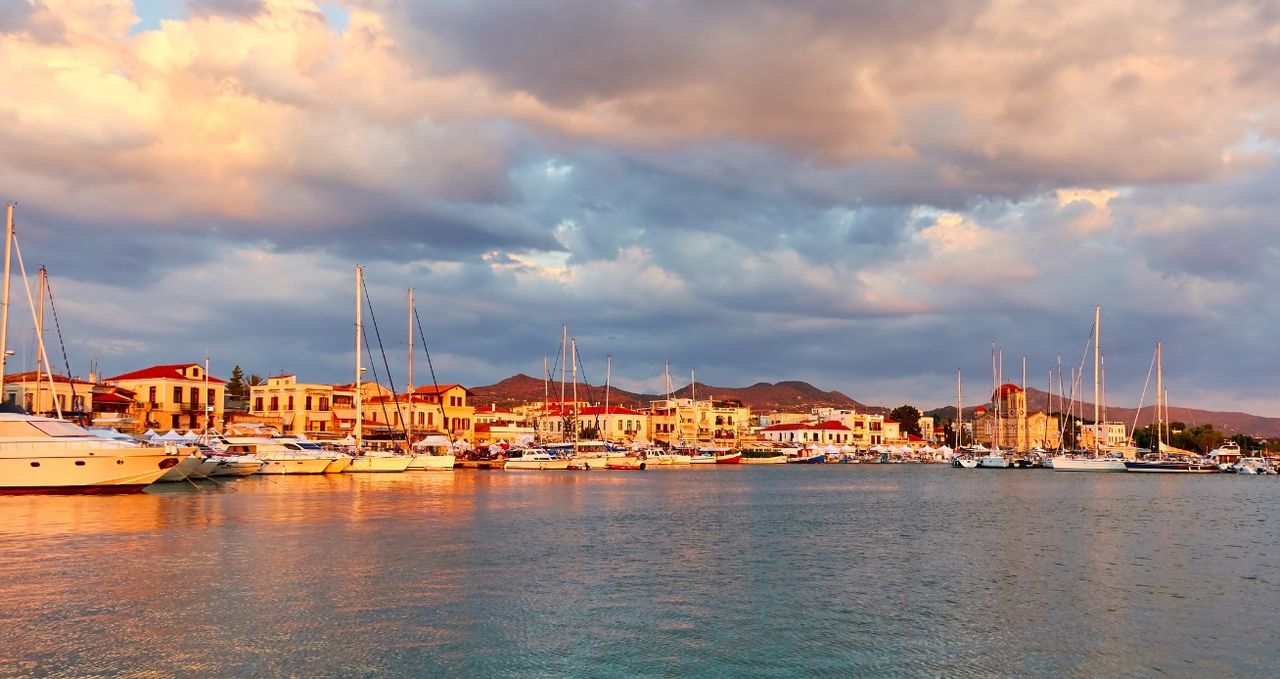 Aegina town at sunset