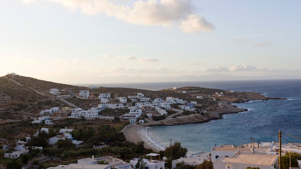 Donousa island, sunrise at Stavros village. Aegean sea, Dodecanese Islands, Greece