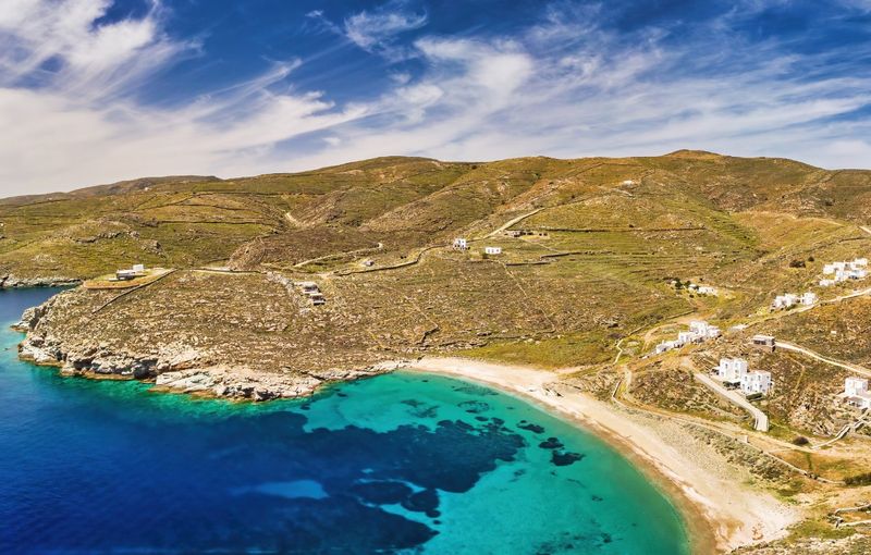 Kythnos island, Greece. Loutra thermal springs and bay.