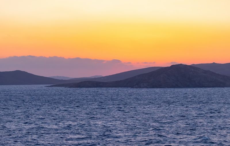 Rhenia island, Greece. Secluded anchorage and turquoise waters.