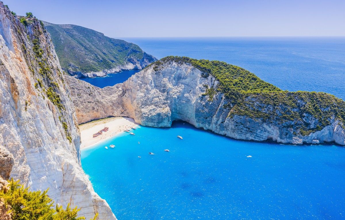 Zakynthos, Greece. Navagio Beach with shipwreck on Zakynthos island.