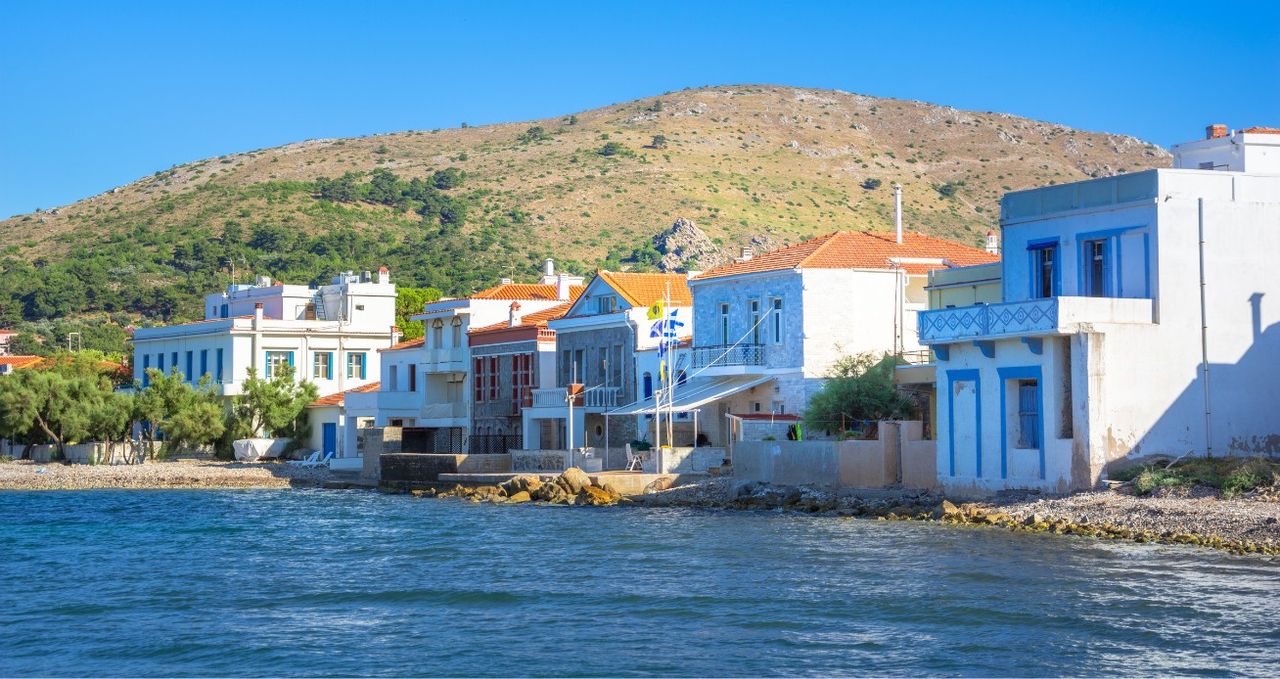 View of Marmaro village near Kardamyla, Chios, Greece.