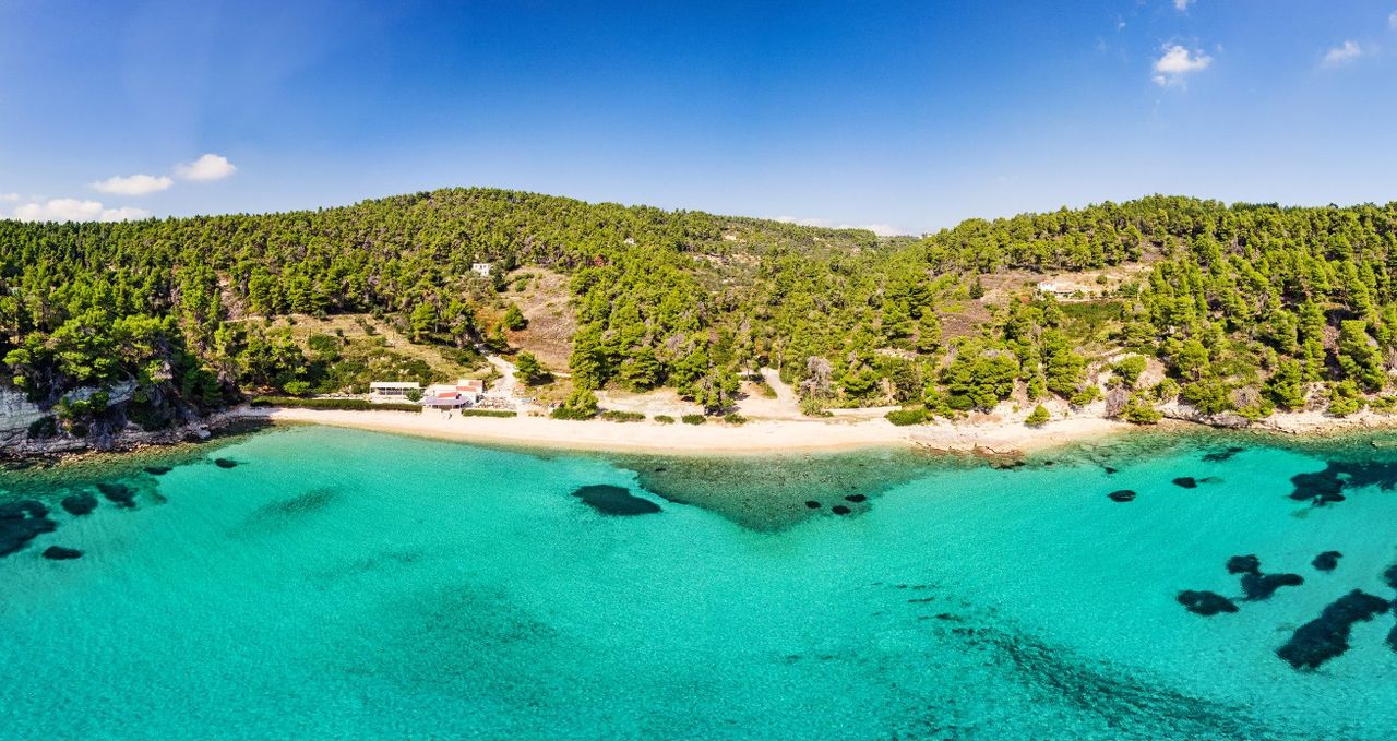 The beach Milia of Alonissos from drone, Greece
