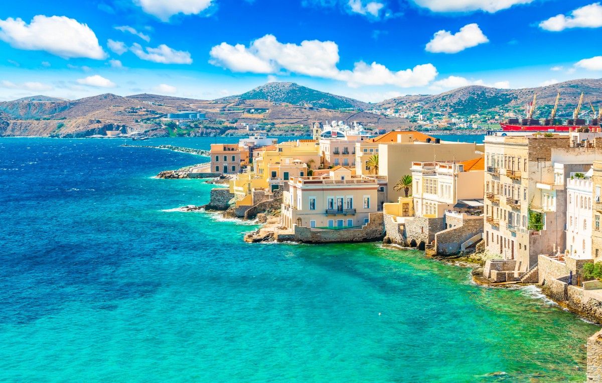 Syros island, Greece. Ermoupoli town and port.