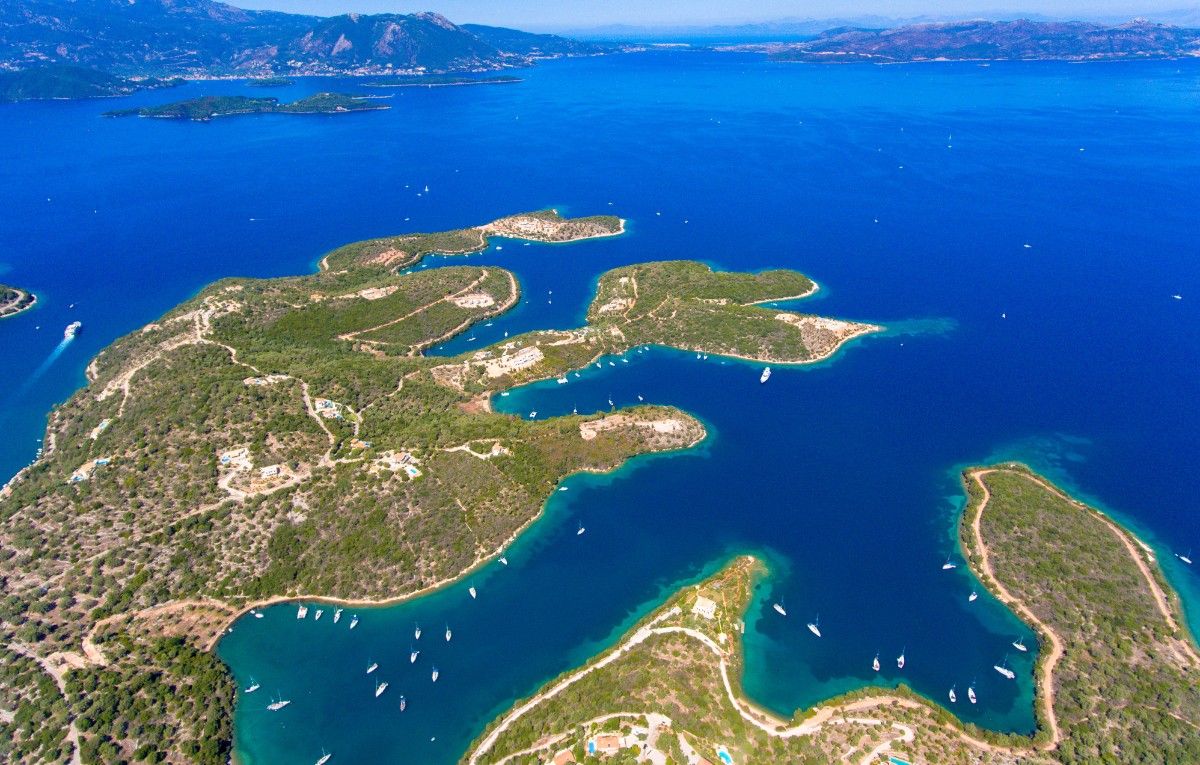 Meganisi Island panoramic aerial view
