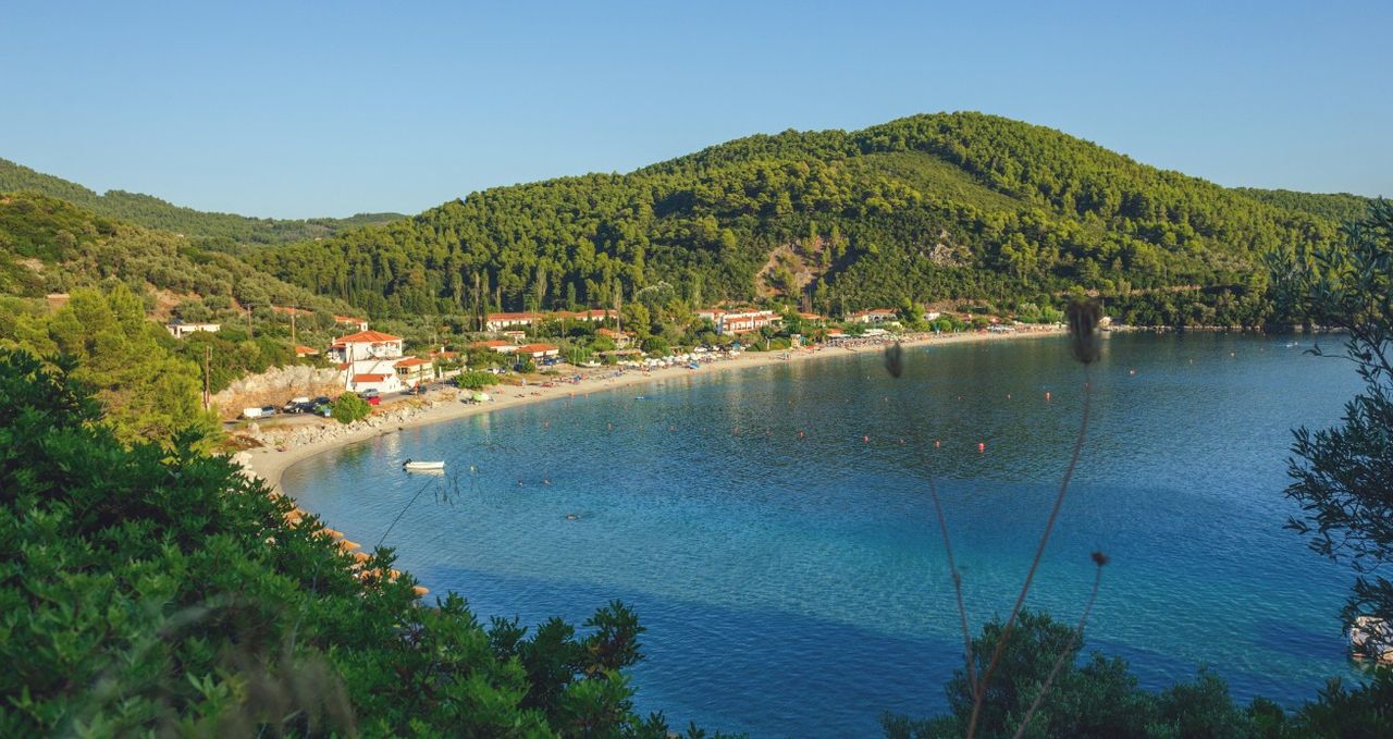 Panormos bay with a nice beach on Greek island Skopelos