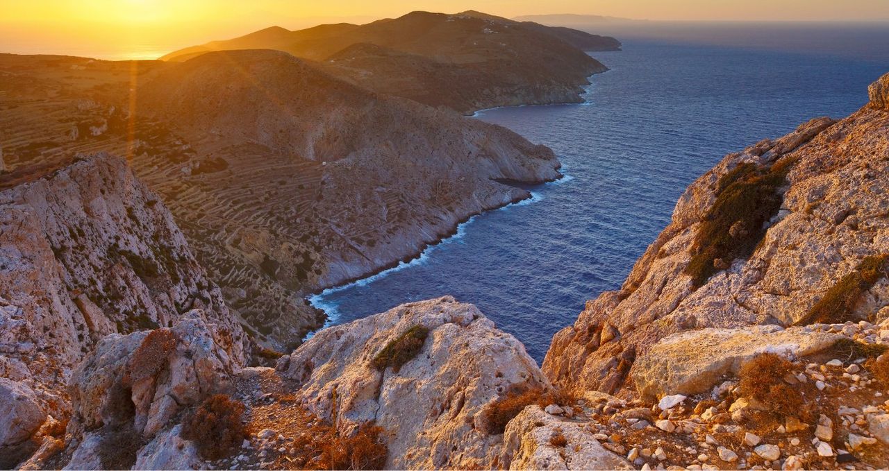 View of Folegandros island short before sunset.